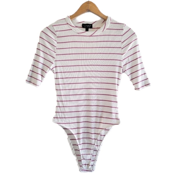 Topshop Tops - Topshop Pink Candy Stripe Bodysuit